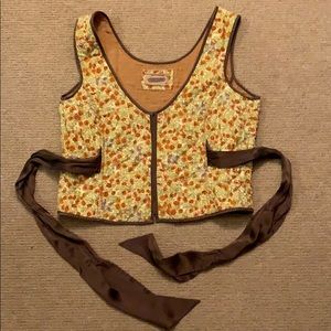 Free people corduroy floral vest silk tie back